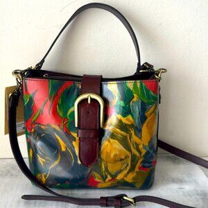 Patricia Nash Irving Bucket Handbag Leather Distressed Winter Bloom Crossbody